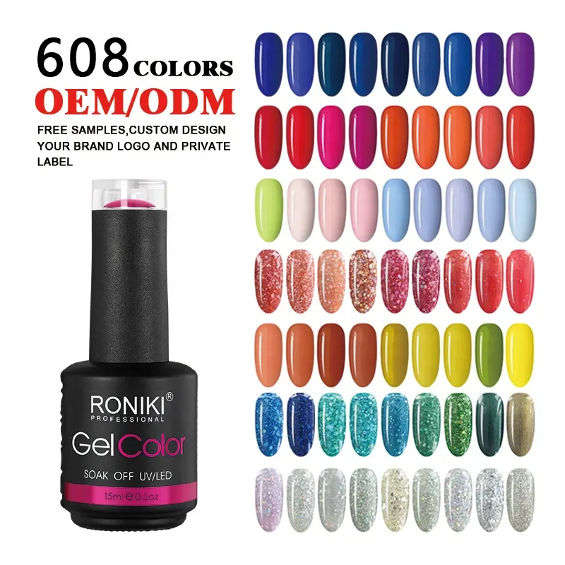 Roniki Long Lasting Gel Nail Polish Oem Bottle Private Label Gel Polish Wholesale 308 Color Soak Off Uv Nail Gel Polish 