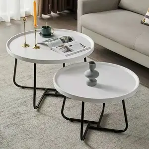 거실 테이블 라운드 커피 테이블 금속 다리가있는 산업용 금속 커피 티 테이블