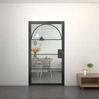 Porte française battante en acier et verre de style loft avec design en arche, verrouillage de confidentialité, cadre en fer cannelé, double porte intérieure avec verre