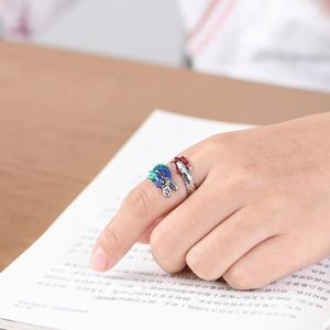Anillos de Pareja Estilo Chino, Anillo de Esmalte con Dragón y Fénix, Joyería Cloisonné, Anillo de Dragón y Fénix Voladores - Product Image 3