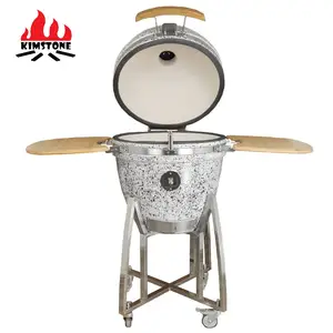 Kimstone kamado 21 inch mixed color floral glaze white and black large space ceramic grill