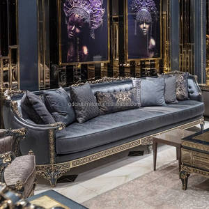 Divano in Tessuto Stile Neoclassico Europeo in Legno Massello Intagliato Arredamento di Lusso per Villa e Hotel - Product Image 3