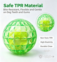 Balle flottante pour chien à facettes de diamant, jouet interactif transparent en TPR rebondissant pour animaux de compagnie, jouet durable pour nettoyer les dents et le jeu de rapport