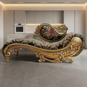 Ensemble de canapés de luxe en teck doré antique, en bois massif sculpté, design traditionnel, revêtement en tissu mousse, mobilier de salon haut de gamme - Product Image 2