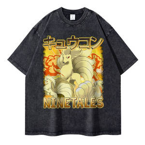 T-shirt da Uomo Personalizzata in Cotone 100% Nero Pesante 240 Grammi, Lavaggio Acido Vintage con Grafica Pokémon <span class=keywords><strong>Pikachu</strong></span> Anime - Product Image 2