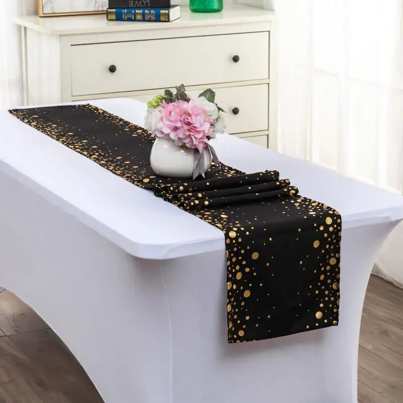 Camino de mesa dorado de 12x72 pulgadas, corredor negro, decoración para fiesta de cumpleaños, boda, mesa de ducha nupcial