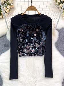 Hauts à manches longues pour femmes tshirts à paillettes femmes <span class=keywords><strong>bling</strong></span> <span class=keywords><strong>bling</strong></span> tops - Product Image 5