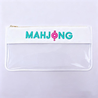Pochette de rangement grande taille pour femmes, personnalisable par broderie, pour les fêtes, organisateur de Mahjong, sac pour tuiles de Mahjong, sacs transparents en PVC anti-eau avec fermeture éclair