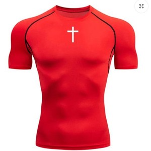 <span class=keywords><strong>T</strong></span>-shirts de compression à manches courtes pour hommes, tissu respirant à séchage rapide, avec un motif croisé classique - Product Image 1