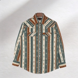 Camicie a Righe a Maniche Lunghe per Uomo in Stile Occidentale 100% Cotone con Stampa Digitale in Diversi Colori - Product Image 1