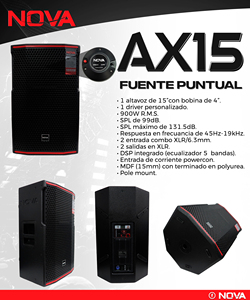 VAMAV NOVA AX15 Enceintes actives pleine gamme 15'' 1800W PEAK Système de sonorisation DJ Haut-parleur professionnel de scène Caja Del Altavoz - Product Image 2