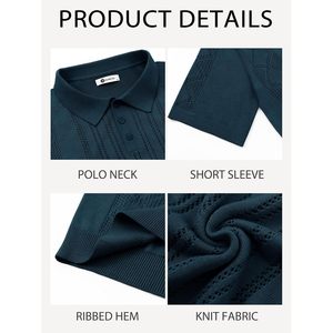 2025 hommes coupe ajustée décontracté Golf pour polos à manches courtes été texturé hauts creux coton foncé techniques solide Spandex - Product Image 2