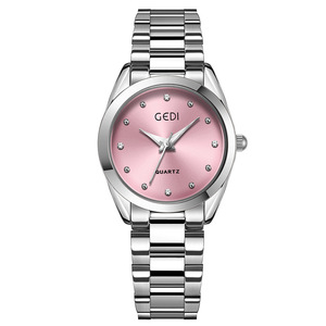 Reloj de pulsera de cuarzo elegante con esfera redonda y marcadores de cristal de acero inoxidable plateado para mujer - Product Image 3