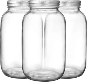 半加仑玻璃泥瓦罐64盎司/2夸脱的宽口罐罐，用于发酵食品储存，带密闭盖子