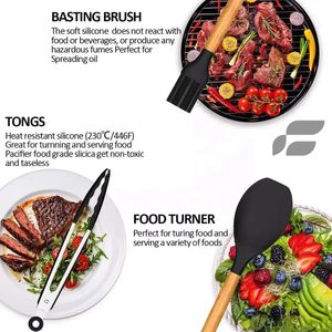 Hot Sale 33pcs Non-Stick Dishwasher Safe Sustainable <b>Kitchen</b> <b>Accessories</b> Food Grade Silicone Cooking <b>Kitchen</b> Utensils Set Wooden - Product Image 3