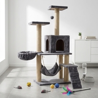 Arbre à chat en bois à 3 niveaux avec griffoir et structure d'escalade, maison de jeu intérieure et lit pour chats multiples
