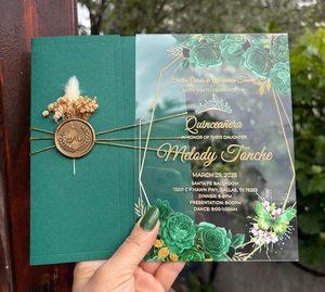 Invitación Acrílica de Quinceañera Personalizada con Tema de <span class=keywords><strong>Cenicienta</strong></span>, Patrones Florales de Mariposas y Medio Sobre Azul - Product Image 6
