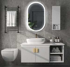 Conjunto de Muebles de Baño Modernos de Lujo Inteligente, <span class=keywords><strong>Lavabo</strong></span> de Piedra Natural con Mueble Integrado - Product Image 3
