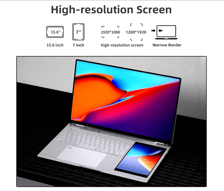 Dual Screen Laptop - 15.6" LCD + 7" Touch - 512GB SSD
