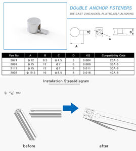 China Hersteller 30*30mm Schlitz 6 2001 Doppel anker verschluss aus Zink druckguss für Aluminium extrusion t Schlitz Industrie 20 25 30 40 - Product Image 3