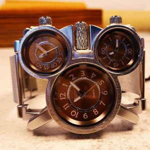 Nouvelle conception Oulm 1167 Montre à grand cadran 3 fuseaux horaires Mouvement japonais Quartz Sport Argent Luxe Homme Acier inoxydable - Product Image 4