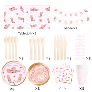 DAMAI Cowgirl Disco Birthday Party Plates Napkins Tableware Set 40-60 Pcs Plastic <b>for</b> Bachelorette Celebration Decorations - Product Image 5