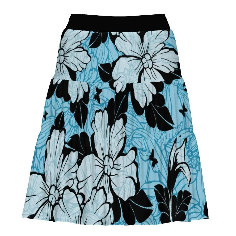 Floral Pattern High Waist Skirts For Women Custom Vintage Hawaiian Puleatsi Spring Beach Wear Polynesian Clothing Skirt