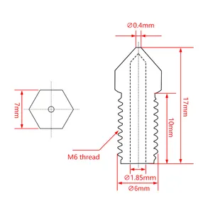 Kingroon For Anker Make Düse Gehärteter Edelstahl Messing 0,4mm M6 3D-Druckerdüsen mit Gewinde 17mm Länge 10mm Gewinde