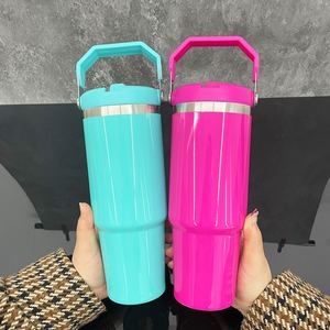 Bouteille d'eau isotherme 30 oz personnalisable avec logo, pour l'extérieur, avec paille rabattable et poignée – Cadeau idéal à prix avantageux - Product Image 3