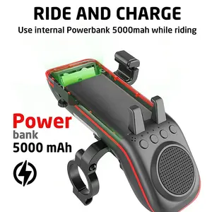 Speaker sepeda tahan air multifungsi, pengeras suara pit olahraga dengan dudukan ponsel untuk berkendara malam dengan lampu depan