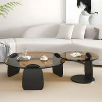 Ensemble de table basse ronde en verre trempé minimaliste moderne, design personnalisable respectueux de l'environnement pour petit salon