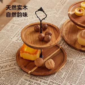 Double Layer Wooden Fruit Plate Three Tier <b>Snack</b> <b>Tray</b> Cake Stand For Living Room Serving <b>Trays</b> - Product Image 4