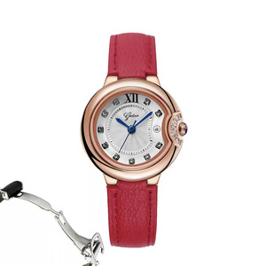 Women's Waterproof Glass Quartz <b>Watch</b> Stainless Steel Dial Genuine Leather Strap - Product Image 6