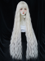 Platine Blonde Perruque 44 Pouces Extra Long Blanc Gris Cosplay Perruque avec Frange Synthétique Lolita Cheveux Perruque, Halloween, Fête, Costume Perruque