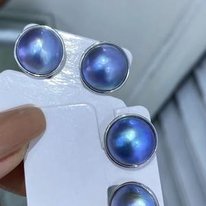 Pendientes de perlas Mabei World de 15,5 mm con incrustaciones de plata y azul, joyería de moda redonda - Product Image 3