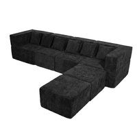 Canapé d'angle modulable moderne en forme de L avec rembourrage en mousse, ottoman et repose-pieds, personnalisable, trois places pour salon