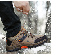 Chaussures de randonnée pour hommes en coton imperméable pour l'extérieur, chaussures de randonnée basses en cuir et chaudes de grande taille pour l'extérieur