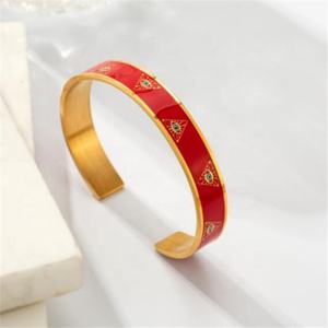 Flywu — bracelet élégant des yeux du <span class=keywords><strong>mal</strong></span> en acier inoxydable, Style bohème, Triangle, pleine émail, incrusté à l'extérieur, du texte inspiré, nouveau - Product Image 4