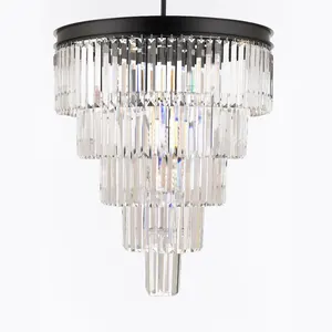 Manufacturer high quality modern round crystal stripe 5 layer long crystal chandelier
