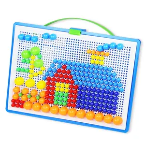 Children 296 Mushroom Nail Puzzle Didactical intelligent Games DIY Plastic Flashboard Children Educational Toy Jigsaw Puzzle