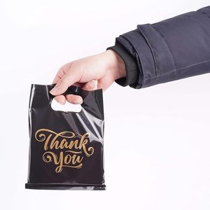 Small Thank You Plastic Merchandise Bag for Business, Retail Plastic Shopping Bag with Handle Bulk