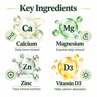 Comprimés de calcium, magnésium, zinc et vitamine D3 en marque privée, complément alimentaire minéral pour la nutrition des os et des dents, fabricant en gros