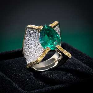 Luxury Emerald Green Cocktail <b>Ring</b> for Women 18K Gold Plated Geometric Pave CZ <b>Statement</b> <b>Ring</b> Designer Fashion Jewelry - Product Image 2
