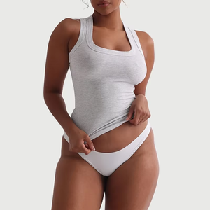 Débardeur côtelé sans manches à col carré extensible personnalisé, respirant et confortable pour <span class=keywords><strong>femme</strong></span>, idéal pour l'été - Product Image 2