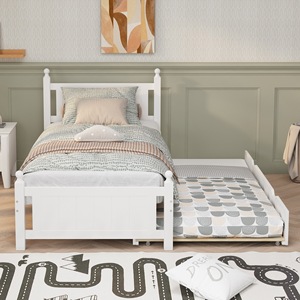 Lit plateforme en bois massif avec lit gigogne blanc pour chambre d'enfant, taille enfant - Product Image 1