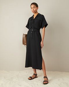 Oem personalizzato estate Causal intaglio maniche corte <span class=keywords><strong>con</strong></span> bottone anteriore vita alta <span class=keywords><strong>con</strong></span> <span class=keywords><strong>spacco</strong></span> <span class=keywords><strong>laterale</strong></span> Maxi abito <span class=keywords><strong>lungo</strong></span> <span class=keywords><strong>con</strong></span> cintura per le donne - Product Image 2