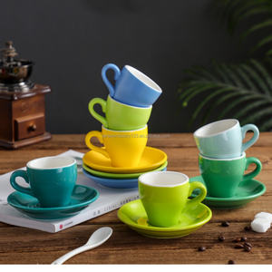 Ensemble <span class=keywords><strong>tasse</strong></span> et soucoupe à latte en céramique pour <span class=keywords><strong>expresso</strong></span> Ensemble de tasses à <span class=keywords><strong>expresso</strong></span> 70 ml Tasses et soucoupes à thé de couleur vive - Product Image 2