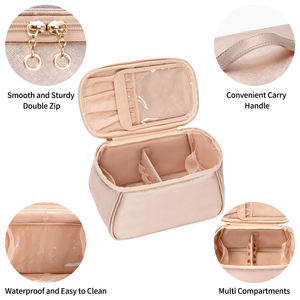 Sac de maquillage en nylon or rose personnalisé avec fermeture éclair, poignée souple, design en U pour les pinceaux de maquillage - Grande capacité pour les voyages - Product Image 4