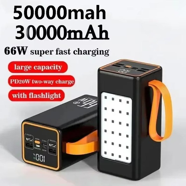 Professional Large Capacity 30000mah 40000mah 50000mah Power Bank with Outdoor Camping Light 5v Usb Output Portable Power Bank