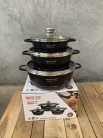 Ensemble de casseroles en aluminium robuste 6 pièces 20cm 24cm 28cm Revêtement antiadhésif en granit Ensemble de casseroles de luxe Boîte cadeau en vente
